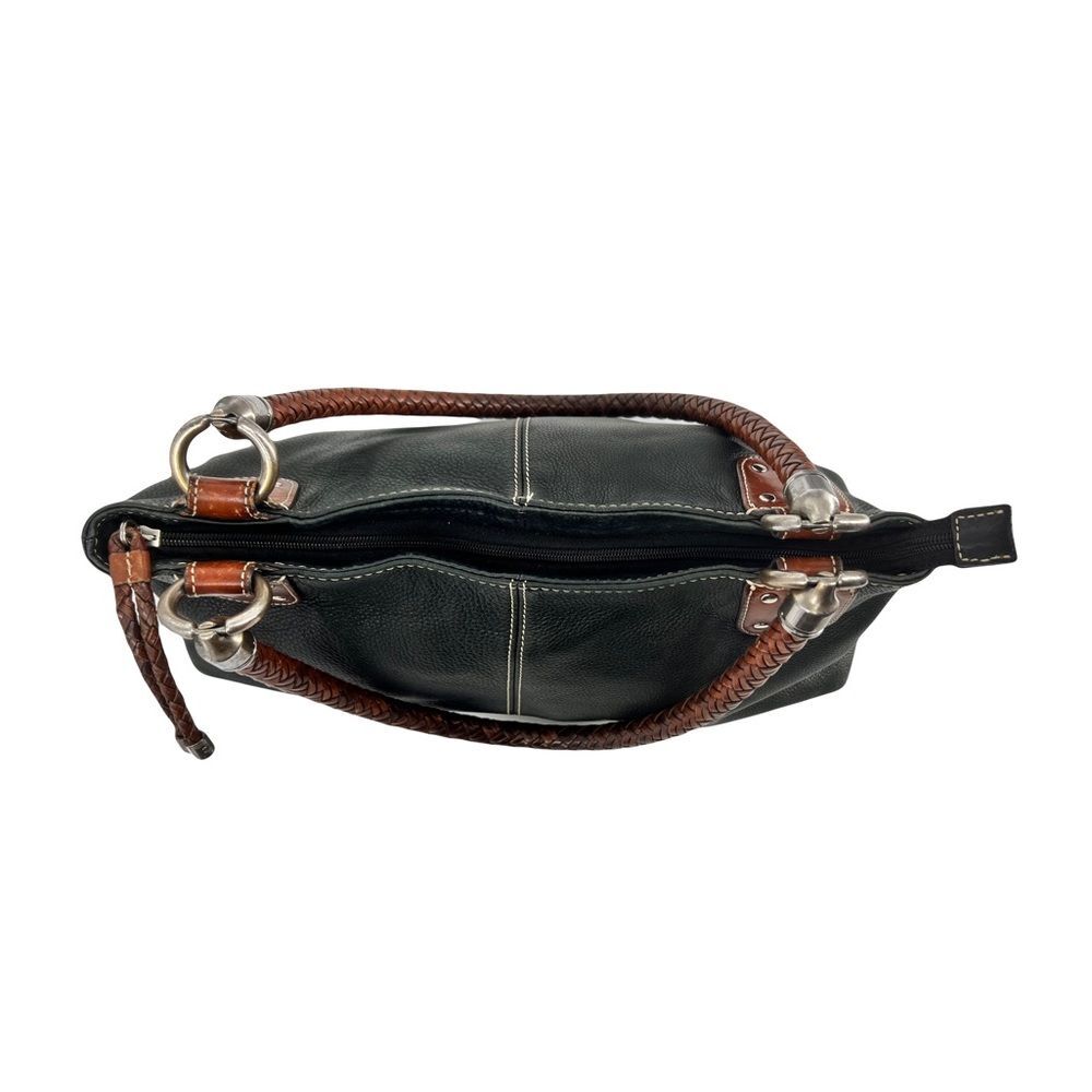 Fossil Black Pebbled Leather Purse with Brown Braided  Handles - Picture 2 of 10